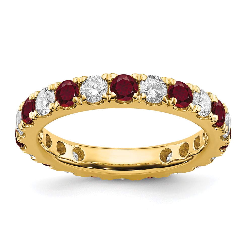 ET0050-CRU-100-7YAA-13.jpg 14k 1 1/5 carat Lab Grown Diamond VS/SI+ G+ and Lab Created Ruby Size 8 Eternity Band - Image 1
