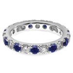 14k White Gold 1 carat Lab Grown Diamond VS/SI+ G+ and Lab Created Blue Sapphire Size 5 Eternity Band - Image 4