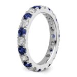 14k White Gold 1 carat Lab Grown Diamond VS/SI+ G+ and Lab Created Blue Sapphire Size 5 Eternity Band - Image 5