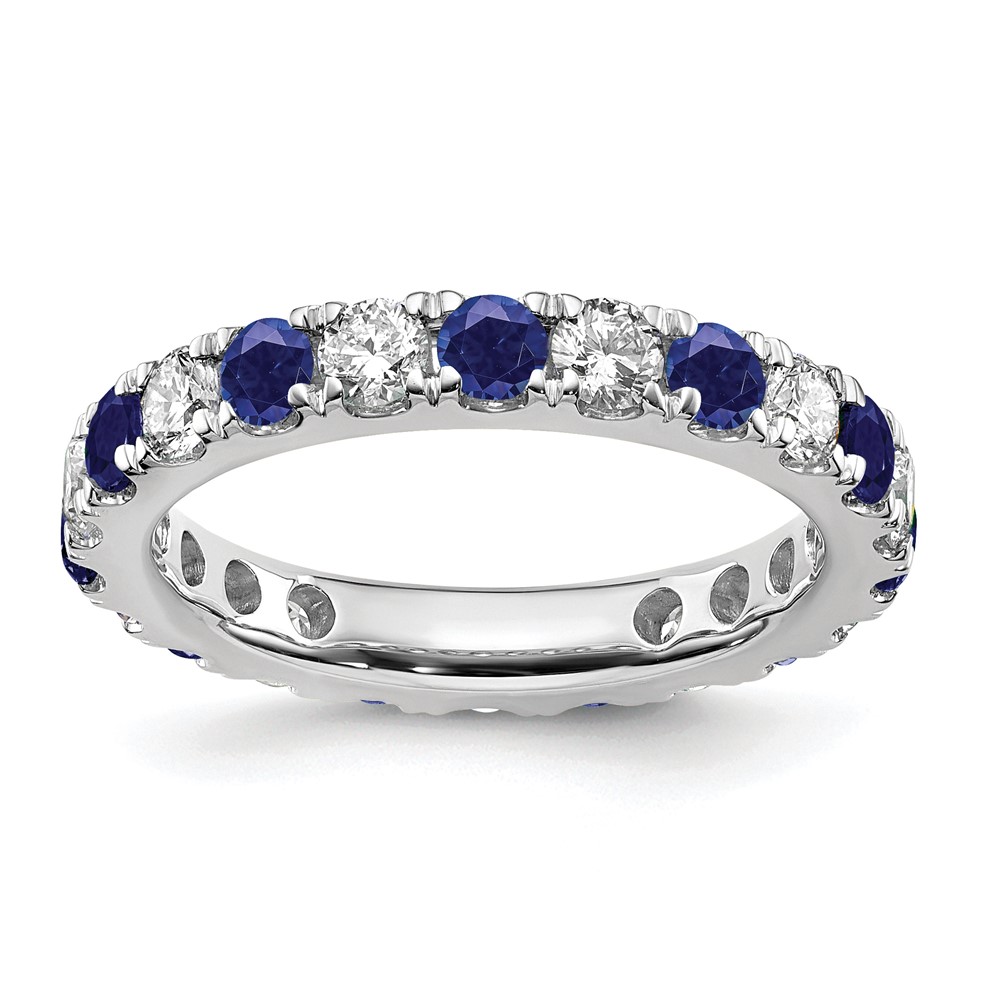 ET0050-CSA-100-7WAA-7.jpg 14k White Gold 1 carat Lab Grown Diamond VS/SI+ G+ and Lab Created Blue Sapphire Size 5 Eternity Band - Image 1
