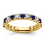 14k 1 carat Lab Grown Diamond VS/SI+ G+ and Lab Created Blue Sapphire Size 6.5 Eternity Band