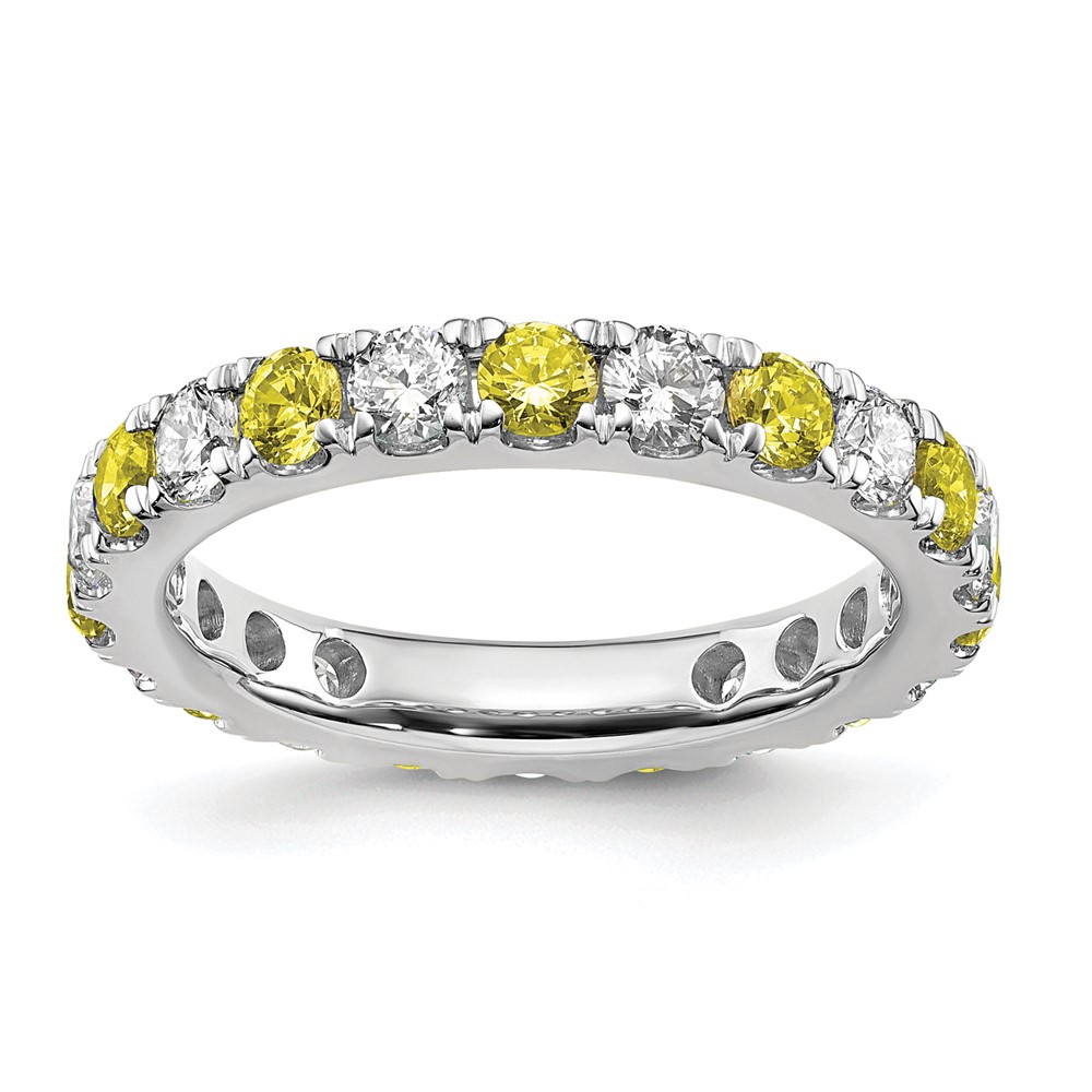ET0050-CYS-100-7WAA-10.jpg 14k White Gold 1 carat Lab Grown Diamond VS/SI+ G+ and Lab Created Yellow Sapphire Size 6 Eternity Band - Image 1