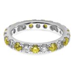 14k White Gold 1 carat Lab Grown Diamond VS/SI+ G+ and Lab Created Yellow Sapphire Size 6.5 Eternity Band - Image 4
