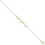 14K Two-tone Hearts and Diamond-cut Beads 7.5 inch Bracelet - Image 2