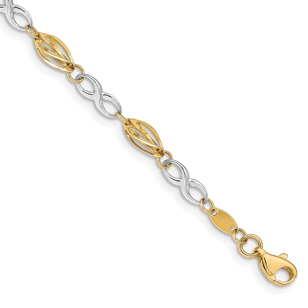 FB1417-7.5.jpg 14K Two-Tone Polished Infinity Symbol and Fancy Link 7.5 inch Bracelet - Image 1