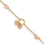 14k Two-tone Diamond-cut and Polished Hearts 7 inch Bracelet Plus 1 inch Heart Dangle Extender
