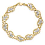 14k and White Rhodium Diamond-Cut Fancy Floral Filigree 7.25 inch Bracelet - Image 4