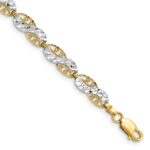 14K and White Rhodium Diamond-Cut Filigree Link 7.5 inch Bracelet