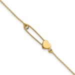14K Safety Pin with Heart 7 inch Bracelet