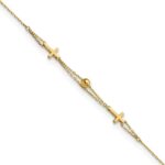 14K Polished Double Strand Cross and Bead 7.5 inch Bracelet