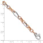 14K Two-tone White and Rose 6.8mm Fancy Link 8 inch Bracelet - Image 3
