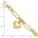 14K Polished Puffed Heart Charm Dangle Figaro Link 7.5 inch Bracelet - Image 5