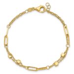 14K Polished Square Beads and Paperclip Link 7 inch Bracelet Plus 0.5 inch Extender - Image 4