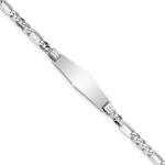 14k White Gold Polished Solid Chain/Solid Plate Figaro Link Soft Diamond Shape 24.5x7.5mm Plate 7 inch ID Bracelet