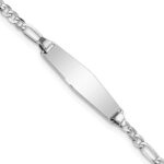 14k White Gold Polished Solid Chain/Solid Plate Figaro Link Soft Diamond Shape 19.5x5.5mm Plate 6 inch Baby/Child ID Bracelet