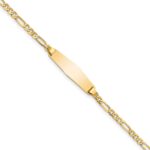 14k Polished Solid Chain/Solid Plate Figaro Link Soft Diamond Shape 19.5x5mm Plate 8 inch ID Bracelet