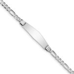 14k White Gold Polished Solid Chain/Solid Plate Figaro Link Soft Diamond Shape 33x9mm Plate 8 inch ID Bracelet