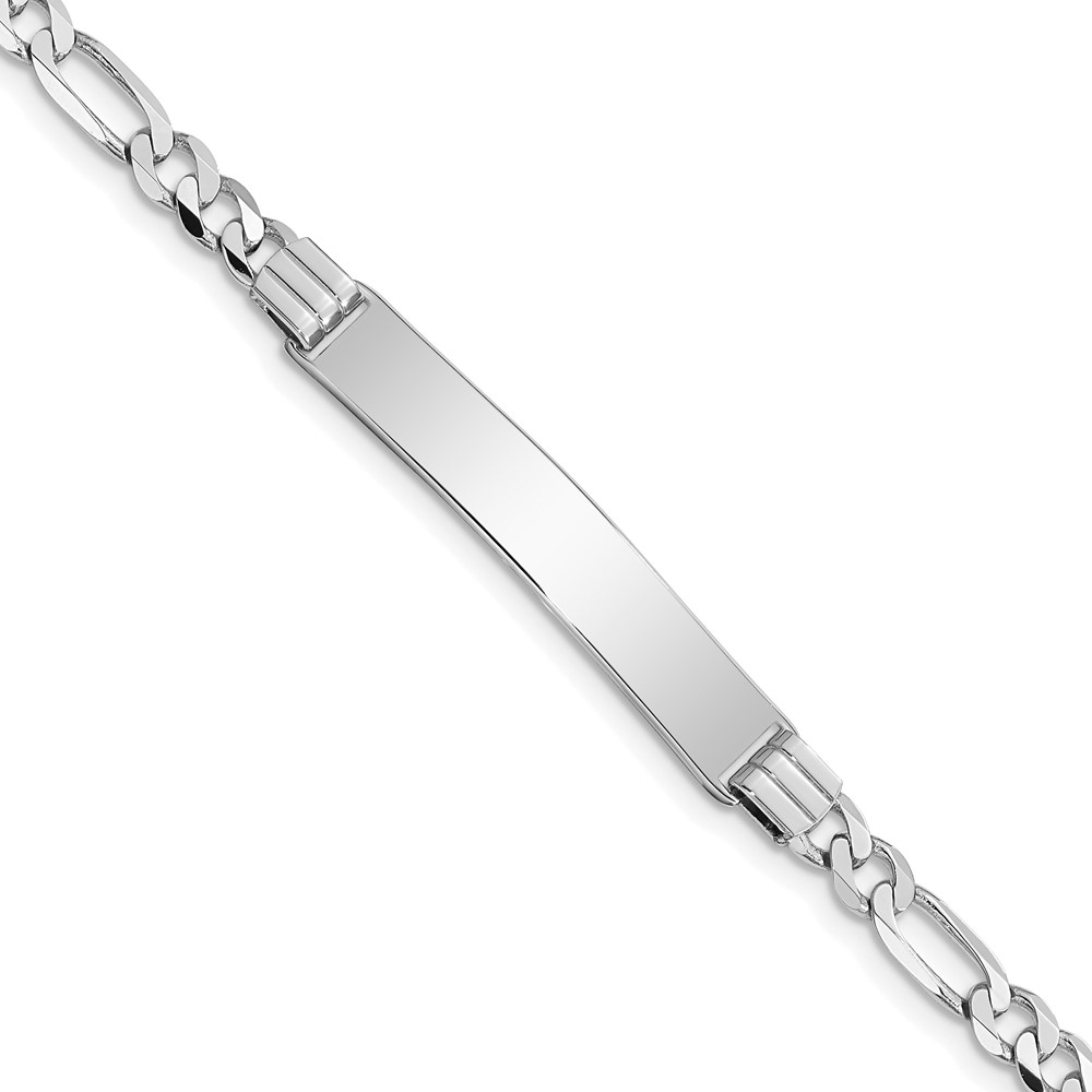 FIG110IDW-7-1.jpg 14k White Gold Polished Solid Chain/Solid Plate Figaro Link 33.5x6mm Plate 8 inch ID Bracelet - Image 1