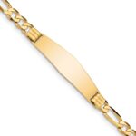14k Polished Solid Chain/Solid Plate Figaro Link Soft Diamond Shape 37x10mm Plate 7 inch ID Bracelet