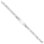 14k White Gold Polished Solid Chain/Solid Plate Figaro Link Soft Diamond Shape 38.5x10mm Plate 8 inch ID Bracelet - Image 2