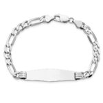 14k White Gold Polished Solid Chain/Solid Plate Figaro Link Soft Diamond Shape 38.5x10mm Plate 8 inch ID Bracelet - Image 4