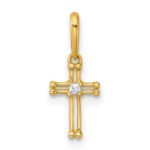 14k Madi K Polished and Beaded CZ Open Cross Childrens Charm / Pendant