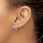 Sterling Silver Rhodium-plated Polished Blue and White Crystal Turtle Post Earrings - Image 3