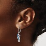 Sterling Silver Rhodium-plated Polished Blue Crystal Seahorse Dangle Earrings - Image 3