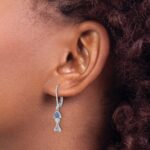 Sterling Silver Rhodium-plated Polished Blue Crystal Bonefish Dangle Earrings - Image 3