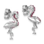 Sterling Silver Rhodium-plated Polished Pink Crystal Flamingo Post Earrings - Image 4