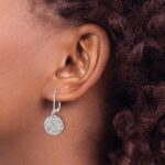Sterling Silver Rhodium-Plated Polished White Crystal Sand Dollar Dangle Earrings - Image 3