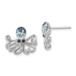 Sterling Silver Rhodium-plated Polished Blue and White Crystal Octopus Post Earrings