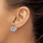 Sterling Silver Rhodium-plated Polished Blue and White Crystal Octopus Post Earrings - Image 3