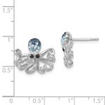 Sterling Silver Rhodium-plated Polished Blue and White Crystal Octopus Post Earrings - Image 5