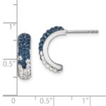 Sterling Silver Rhodium-Plated Polished Blue and White Crystal J-Hoop Earrings - Image 5