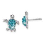Sterling Silver Rhodium-plated Polished Blue Crystal Turtle Post Earrings