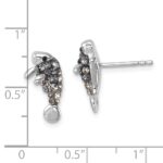 Sterling Silver Rhodium-plated Polished Grey Crystal Manatee Post Earrings - Image 5