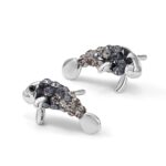 Sterling Silver Rhodium-plated Polished Grey Crystal Manatee Post Earrings - Image 6