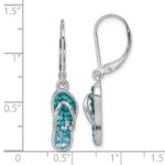 Sterling Silver Rhodium-plated Polished Blue and White Crystal Flip Flop Dangle Leverback Earrings - Image 5