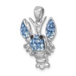 Sterling Silver Rhodium-plated Polished Blue Crystal Lobster Pendant - Image 4