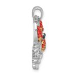 Sterling Silver Rhodium-plated Polished Orange Crystal Lobster Pendant - Image 2