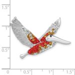 Sterling Silver Rhodium-plated Polished Orange Crystal Pelican Pendant - Image 5