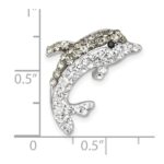 Sterling Silver Rhodium-Plated Polished Gray and White Crystal Dolphin Chain Slide - Image 5