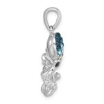 Sterling Silver Rhodium-plated Polished Blue Crystal Octopus Pendant - Image 2