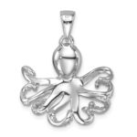 Sterling Silver Rhodium-plated Polished Blue Crystal Octopus Pendant - Image 3