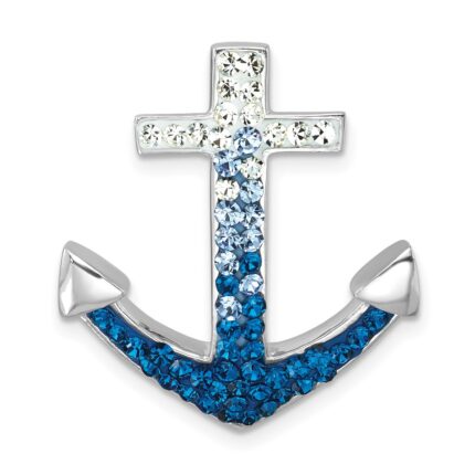 Sterling Silver Rhodium-Plated Polished Crystal Anchor Chain Slide