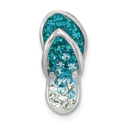 Sterling Silver Rhodium-plated Polished Blue Crystal Flip Flop Chain Slide