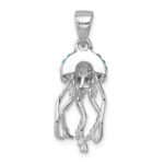 Sterling Silver Rhodium-plated Polished Crystal Jellyfish Pendant - Image 3