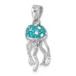 Sterling Silver Rhodium-plated Polished Crystal Jellyfish Pendant - Image 4