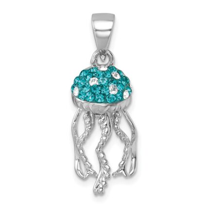 Sterling Silver Rhodium-plated Polished Crystal Jellyfish Pendant
